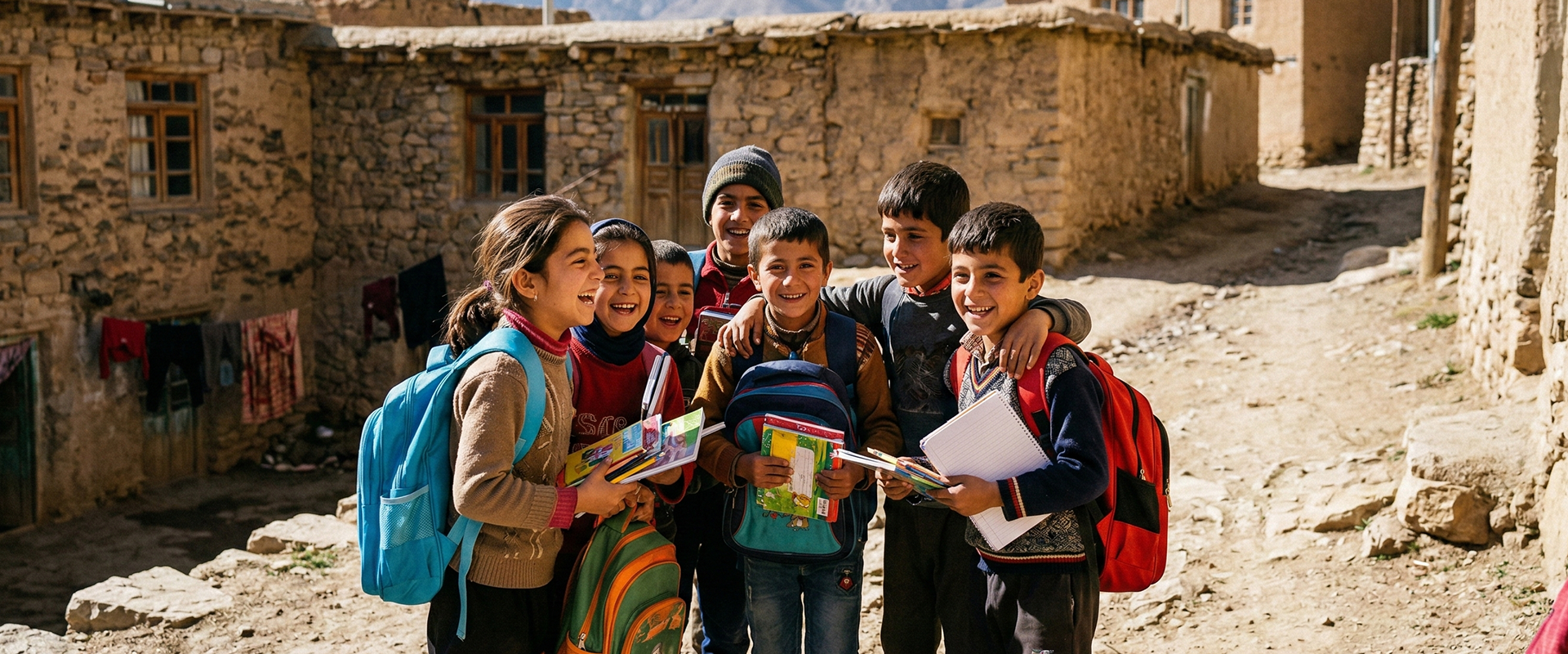 Children with backpacks and school supplies provided by Gift a Smile